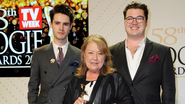 Hazlehurst with her sons William and Charlie, as she is inducted into the Logies Hall of Fame in 2016.