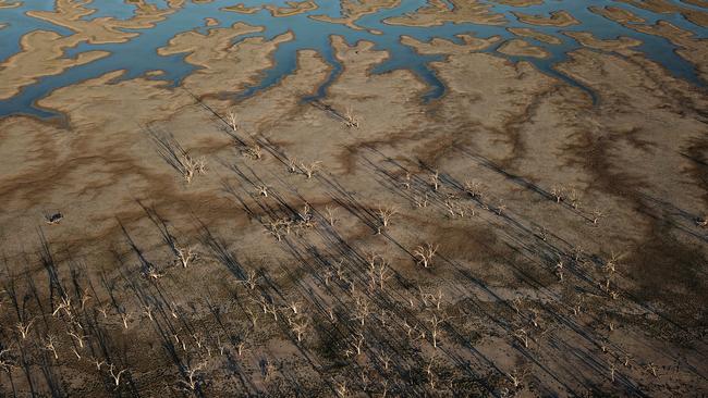 Receding waters in the Menindee Lakes system in February 2019. Picture: AAP