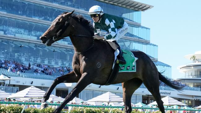 Treasurethe Moment ridden by Damian Lane wins the TAB & World Pool Kewney Stakes at Flemington Racecourse on March 08, 2025 in Flemington, Australia. (Photo by George Sal/Racing Photos via Getty Images)