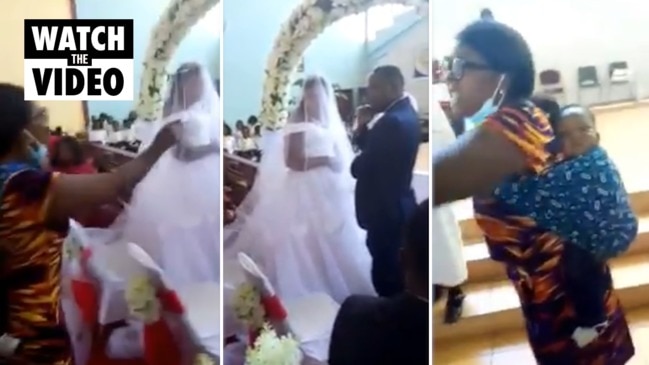 Furious wife storms into husband's wedding