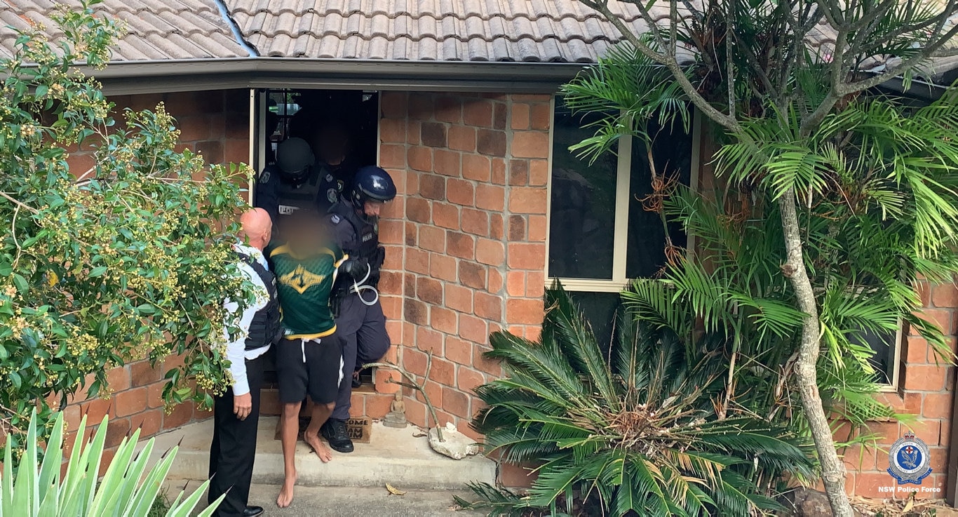 Police executed a search warrant at a home in Tweed Heads West and arrested an 18-year-old man, who was charged with murder following a fatal brawl at Ballina last month. Picture: NSW Police