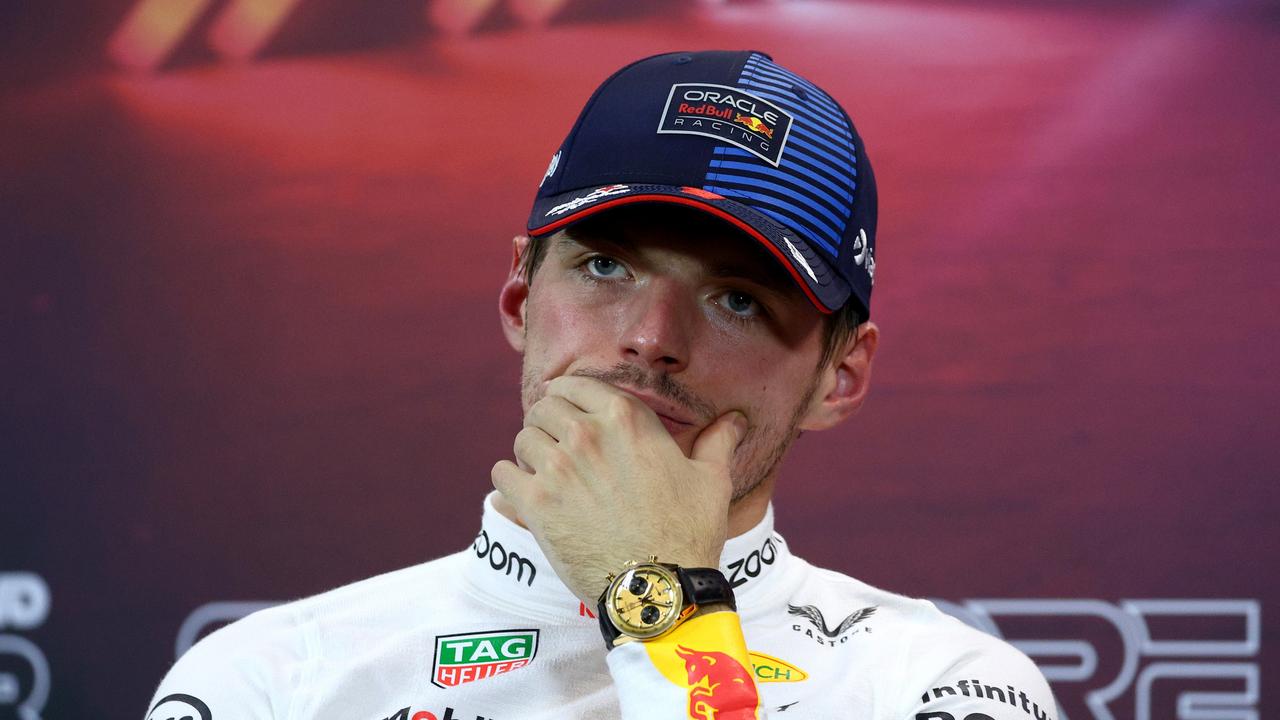 SINGAPORE, SINGAPORE – SEPTEMBER 21: Second placed qualifier Max Verstappen of the Netherlands and Oracle Red Bull Racing attends the press conference after qualifying ahead of the F1 Grand Prix of Singapore at Marina Bay Street Circuit on September 21, 2024 in Singapore, Singapore. (Photo by Clive Rose/Getty Images)