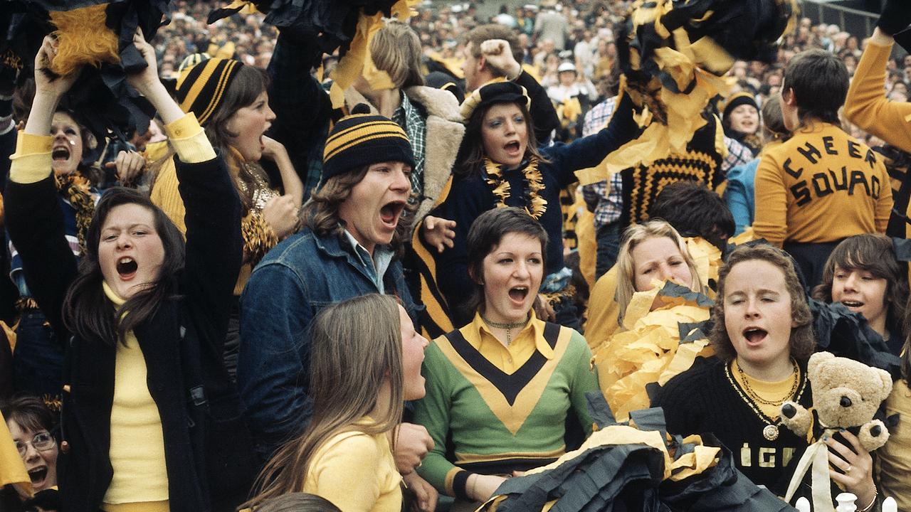 The Tigers' cheer squad revels in their 1970s success. Picture: Rennie Ellis, courtesy State Library Victoria