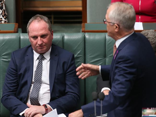 Barnaby Joyce and Malcolm Turnbull ... the death struggle marks a historic and epic low for the Coalition.