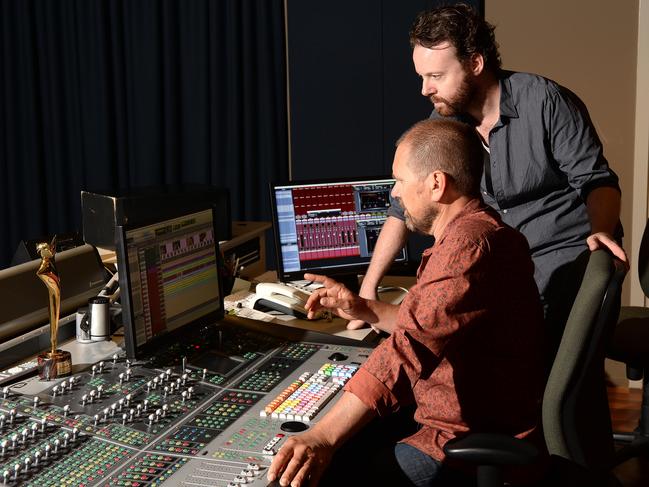 3/2/2015  Pic today in the mixing Studio at Best FX at Frewville in Adelaide are Sound Engineer's  L-R Pete Best (owner of Best fx) and Scott Illingworth .Best Fx has won two AACTA awards for best sound in a TV series and in a documentary...PHOTO DAVE CRONIN.