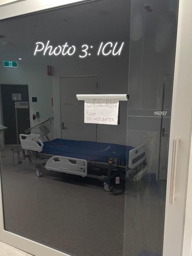 An ICU room is used as an office or for medical staff to sleep overnight – because there is no facilities for on-call staff who must sleep there. Picture: Craig Jurisevic.