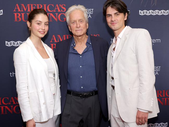 Douglas with his children Carys and Dylan at screening of the documentary America's Burning in New York on July 10. Picture: Michael Loccisano/Getty Images