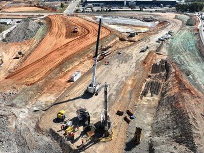 Progress of works on the $2.2 billion Coffs Harbour Bypass November 2023. The new section of the Pacific Motorway is expected to open to traffic in late 2026, and be completed in 2027.