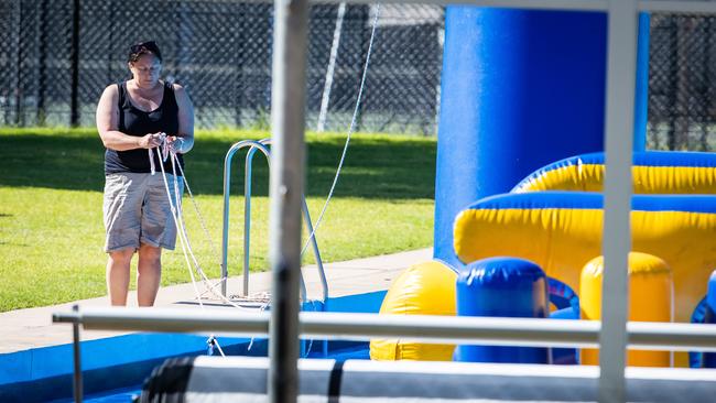 Pool staff at the scene of where a young drowned at the Waikerie Swimming Centre. Picture: Tom Huntley