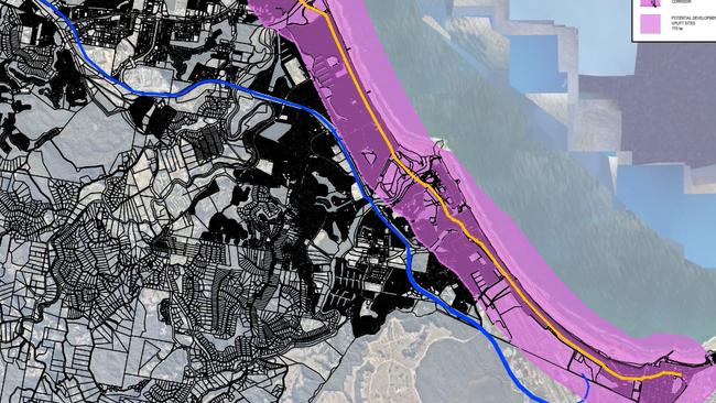 The current preferred options for light and heavy rail heading south on the Gold Coast to the airport.