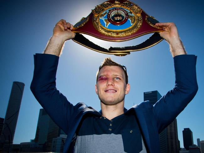 Boxer Jeff Horn is seen with his wife Joanna and child Isabelle during a  media opp at the Caxton Hotel in Brisbane, Wednesday, May 23, 2018. Jeff  Horn will face American Boxer