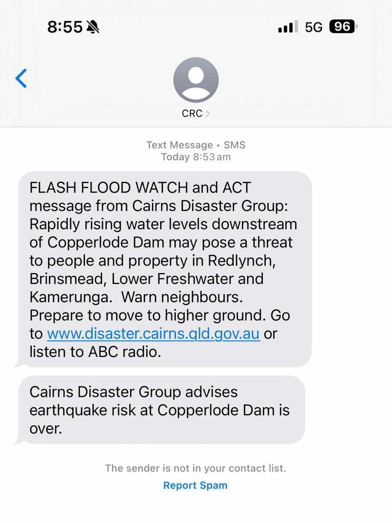 Cairns Regional Council has apologised for issuing an emergency alert on Thursday morning after a dam warning was sent in error.