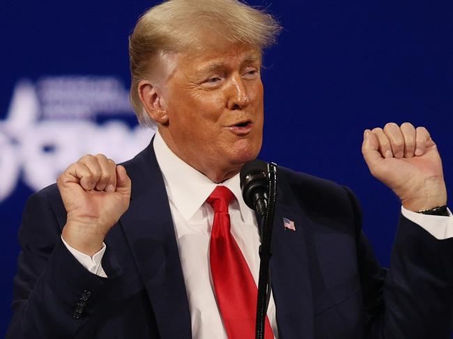 ORLANDO, FLORIDA - FEBRUARY 28: Former U.S. President Donald Trump addresses the Conservative Political Action Conference (CPAC) held in the Hyatt Regency on February 28, 2021 in Orlando, Florida. Begun in 1974, CPAC brings together conservative organizations, activists, and world leaders to discuss issues important to them.   Joe Raedle/Getty Images/AFP == FOR NEWSPAPERS, INTERNET, TELCOS & TELEVISION USE ONLY ==