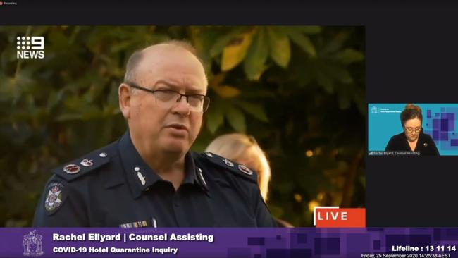 Victoria Police's then Chief Commissioner Graham Ashton during the COVID-19 Hotel Quarantine. Picture: COVID-19 Hotel Quarantine Inquiry via NCA NewsWire