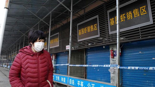 Ground zero: The closed Huanan wholesale seafood market in the Chinese city of Wuhan in January 2020. Picture: AFP