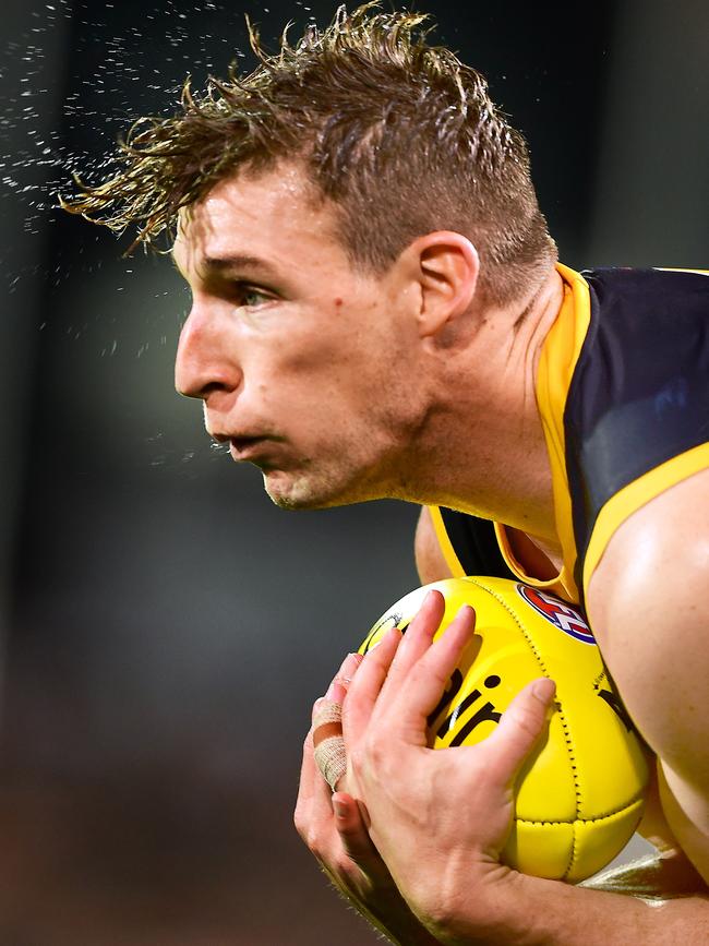 Josh Jenkins of the Adelaide Crows marks during round three between the Adelaide Crows and the Geelong Cats at Adelaide Oval. Picture: Mark Brake/Getty Images