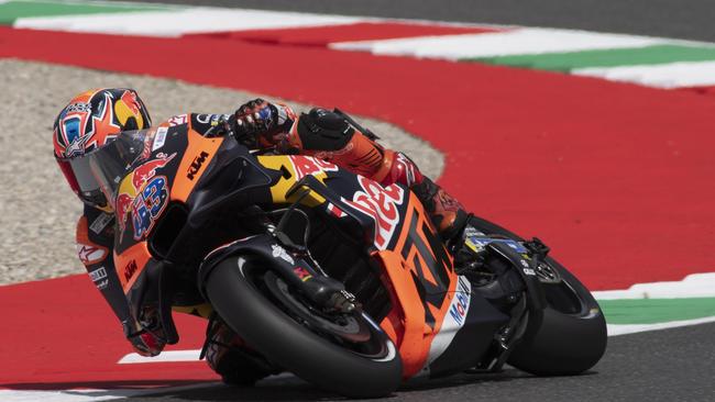 SCARPERIA, ITALY - MAY 31: Jack Miller of Australia and Bull KTM Factory Racing rounds the bend during the MotoGP Of Italy - Free Practice at Mugello Circuit on May 31, 2024 in Scarperia, Italy. (Photo by Mirco Lazzari gp/Getty Images)