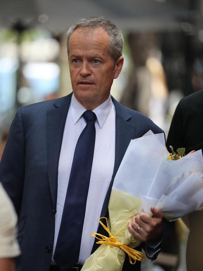 Opposition Leader Bill Shorten paying his respects after a man was killed by a terrorist in Melbourne. Picture: Alex Coppel.