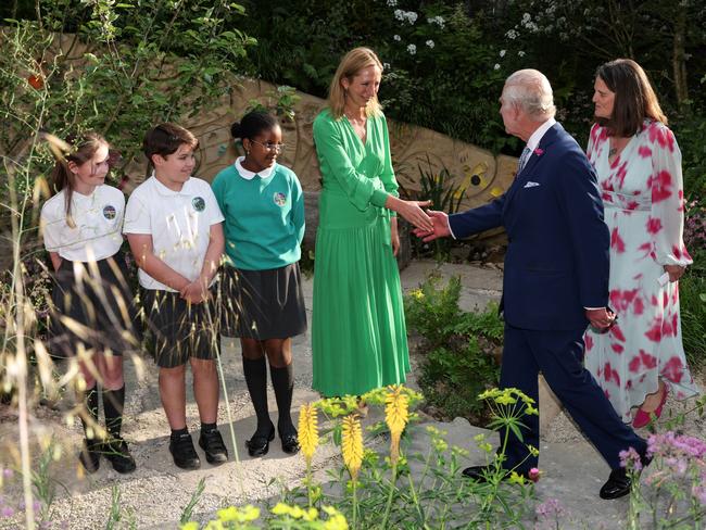 King Charles III meets Headteacher of the Sulivan Primary school Wendy Aldridge and pupils of the school. Picture: Getty Images