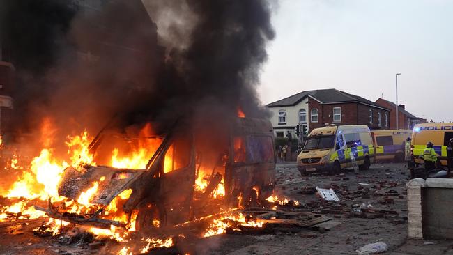 Violent protests and rioting broke out across the UK at the weekend in response to the stabbing murders of three girls. Picture: Getty