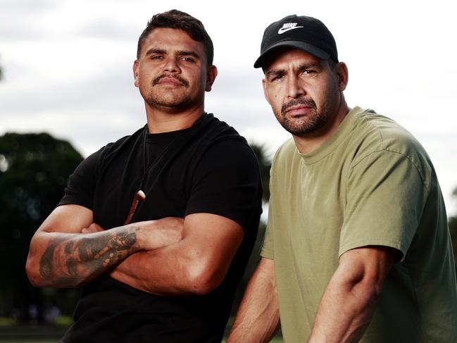 ***HOLD EMBARGO MUST CHECK WITH DT PID DESK BEFORE USE*** , ,  DAILY TELEGRAPH. APRIL 11, 2023.Embargoed for CODE and The Daily Telegraph April 18th. Do Not Use unless you speak to the Picture Desk or Jamie Pandaram.Pictured is Latrell Mitchell and Cody Walker at Redfern Oval for the Code Sports Investigation series into social media abuse of athletes. Picture: Tim Hunter.