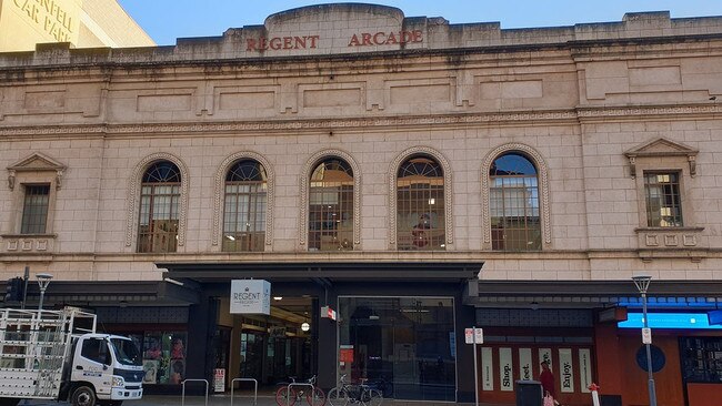 The Grenfell St entrance to Regent Arcade.