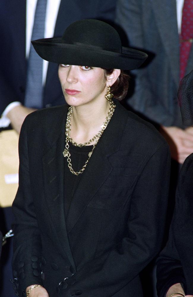 Ghislaine Maxwell pictured at her father’s funeral in 1991. Picture: AFP