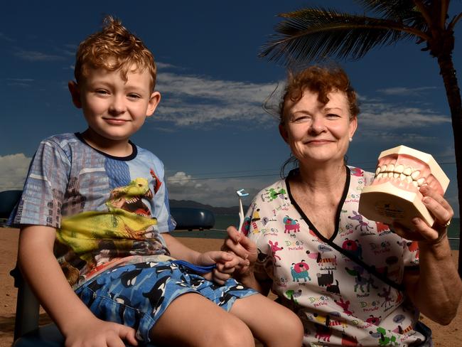 William Goodwin, 6, has his teeth checked by senior oral therapist Diana Hill from he School Dental Van on the Strand. Picture: Evan Morgan