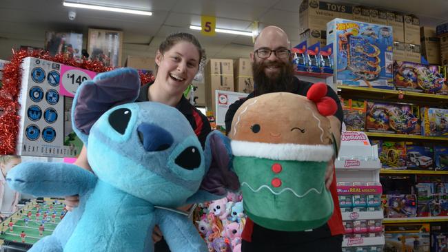 Rhiannon Greaves and Ben Nielsen are employees of Mr Toys ToyWorld on Ruthven St, Toowoomba. Photo: Jacklyn O'Brien