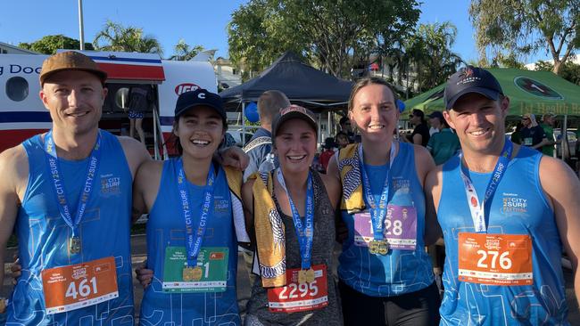 (L-R) Nick Yorston, Kaitlin Koh, Rhiana Newberry, Chloe Armitage and Ben Madgwick took part in the NT City2Surf on Sunday.