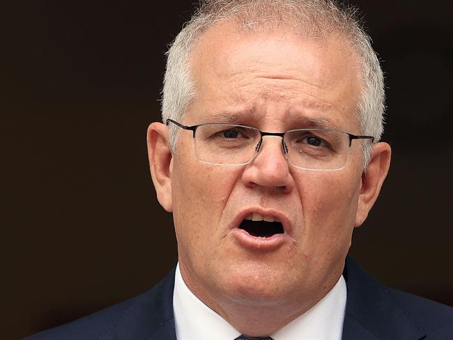 CANBERRA, AUSTRALIA - NewsWire PhotosJANUARY 6, 2022: Prime Minister Scott Morrison spoke to the media during a press conference at Parliament House in Canberra. Picture: NCA NewsWire / Gary Ramage