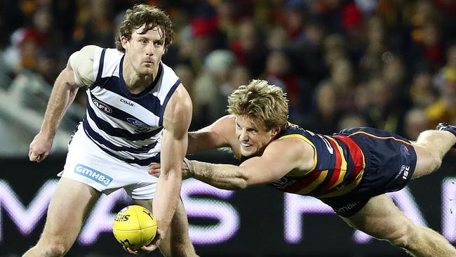 Jed Bews has this season become a dependable component of Geelong’s defence. Picture SARAH REED