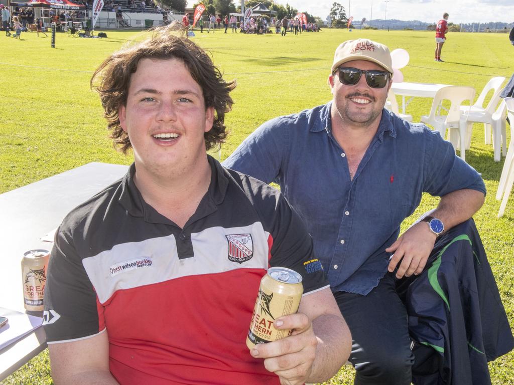 Tait Salter and Mal Sweeney. Rangers Ladies Day at Gold Park. Saturday, May 28, 2022. Picture: Nev Madsen.