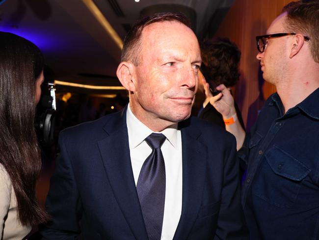 Former Prime Minister Tony Abbott during the Coalition event held in Brisbane after Australians voted in the Federal election. Picture: NewsWire/Tertius Pickard