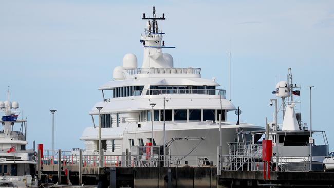 The superyacht Lady E docked at Cairns Marlin Marina. Picture: Stewart McLean