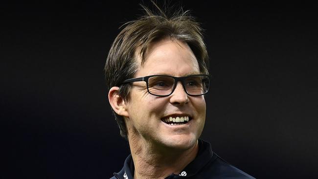 MELBOURNE, AUSTRALIA – AUGUST 21: Blues head coach David Teague looks on during the round 23 AFL match between Carlton Blues and Greater Western Sydney Giants at Marvel Stadium on August 21, 2021 in Melbourne, Australia. (Photo by Quinn Rooney/Getty Images)