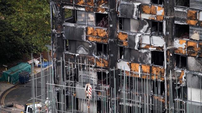 The burnt out upper floors of the Grenfell Tower block in North Kensington, west London in 2017. Picture: AFP