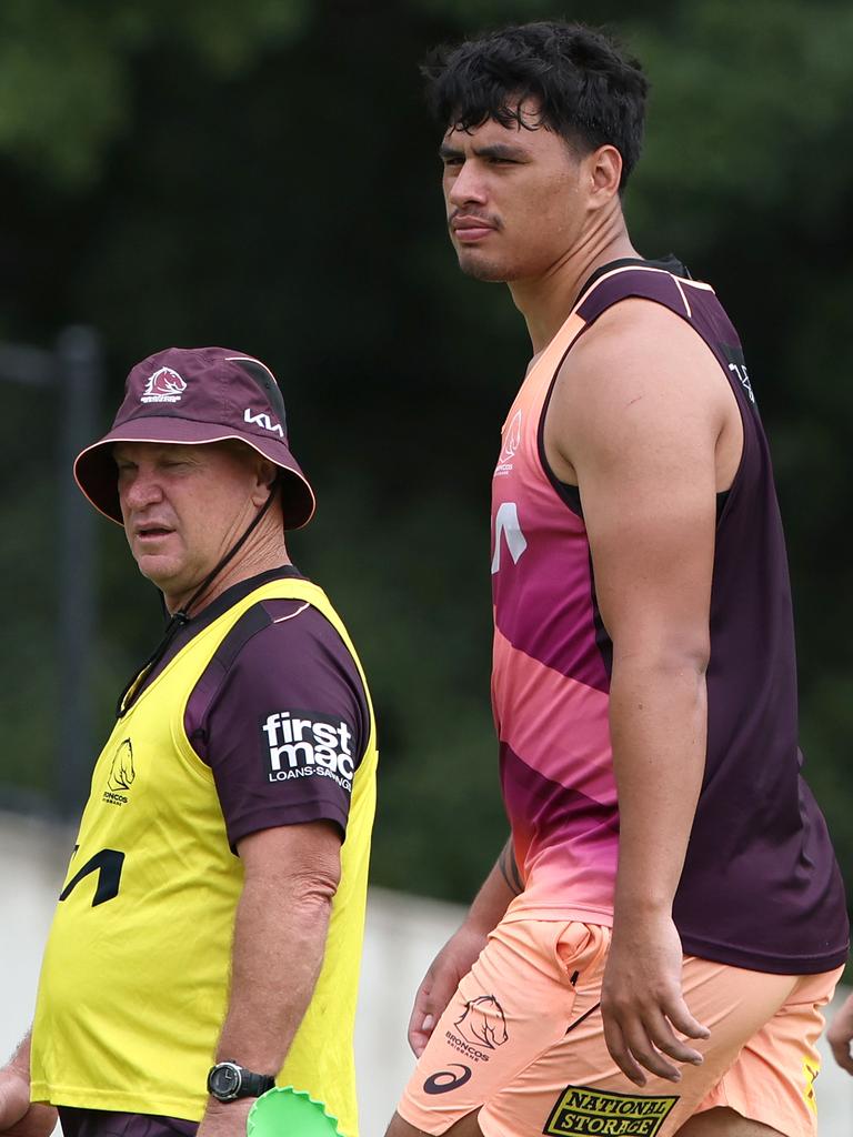 Ben Te Kura (centre) towers over coach Kevin Walters (right), and will stand above his NRL rivals. Picture: Adam Head