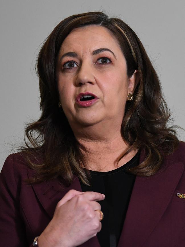 Ms Palaszczuk again urged Queenslanders to get vaccinated. Picture: NCA NewsWire / Dan Peled