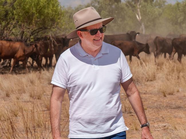 Prime Minister Anthony Albanese visited Lake Nash station, on the Queensland-Northern Territory border. Picture: PMO via NewsWire