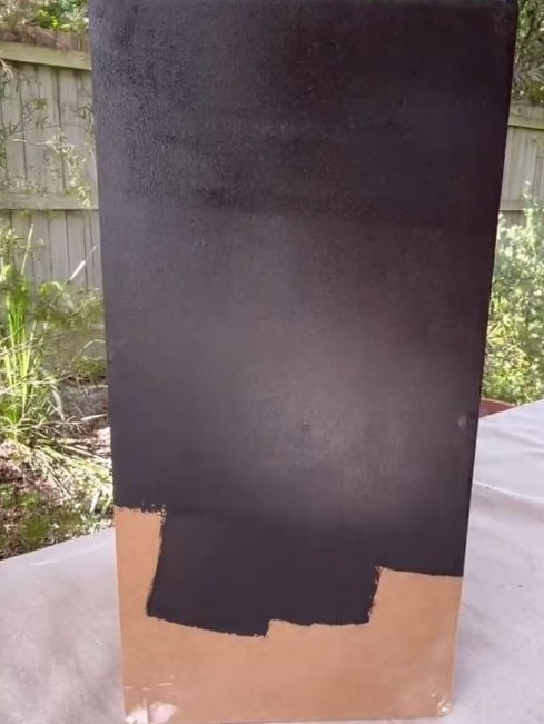 Jaharn then applied two to three coats of Taubmans black gloss paint to the plinth. Picture: Instagram/smorhome