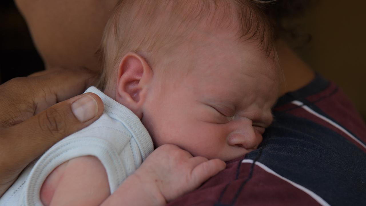 One-week-old Zeron Fejo was born at Coolalinga lights after the hospital sent his mother home because they thought she was not in labour. Picture: (A)manda Parkinson