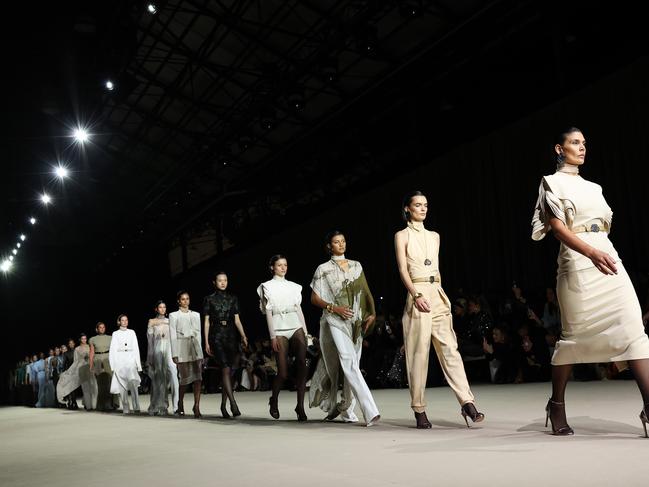 Models walk the runway during the Carla Zampatti Presented by Porsche show during Australian Fashion Week Presented By Pandora 2024 at Carriageworks on May 13, 2024. Picture: Getty Images