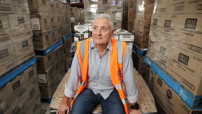 Big V Interview. David McNamara CEO of Foodbank in Victoria. David McNamara CEO with donated food stocks in the warehouse.                  Picture: David Caird