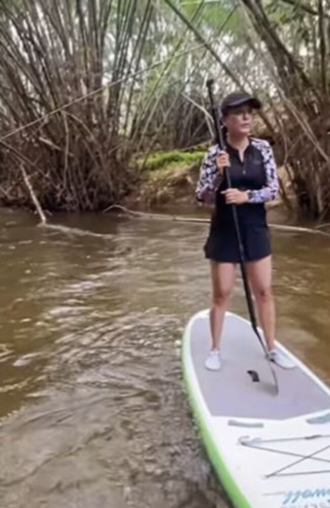 Mini Mathur tries paddleboarding in Far North Queensland. Picture: Instagram