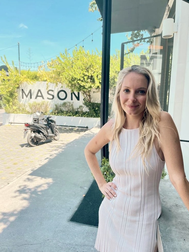 Former Brisbane chef Dom Brett outside one of her restaurants in Canggu, Bali. Picture: Rory Gibson and Angela Mollard