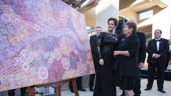 An Indigenous artwork donated to the British High Commission in Canberra. Donated by Canberra man Richard Rolfe representing a river rescue his son was involved in.