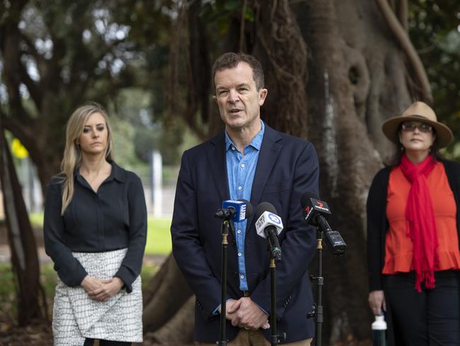 Attorney-General and Prevention of Domestic Violence Minister Mark Speakman announcing the proposed reforms. Picture: NCA NewsWire/ Monique Harmer