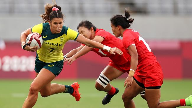 Charlotte Caslick is one of the star’s of Australia’s rugby sevens team. Picture: Dan Mullan/Getty Images