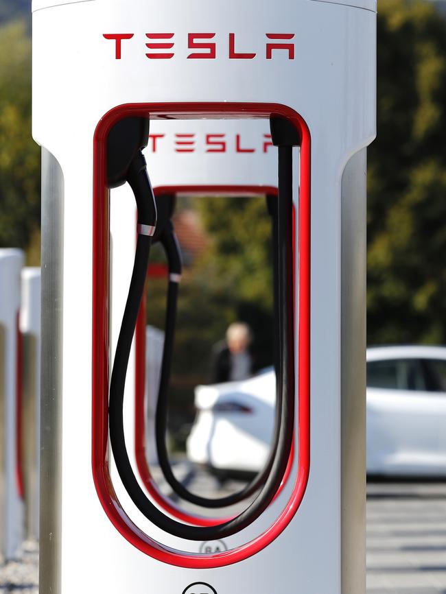 A Tesla charging station in Rubigen, Switzerland. Picture: Stefan Wermuth